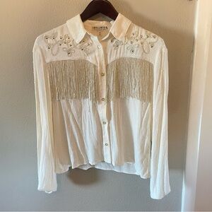 Idyllwind beige gold fringe top